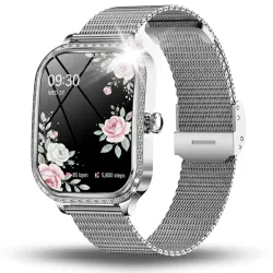 Smartwatch Zegarek Damski Angelo AK88 srebrny Rozmowy Puls Powiadomienia Menu PL